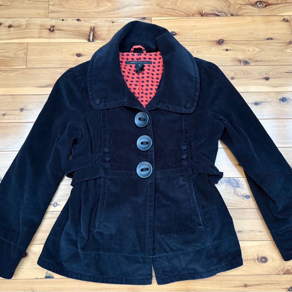Marc Jacobs Y2K Corduroy Jacket Large Button Preppy Black Women’s 8 Wide Collar